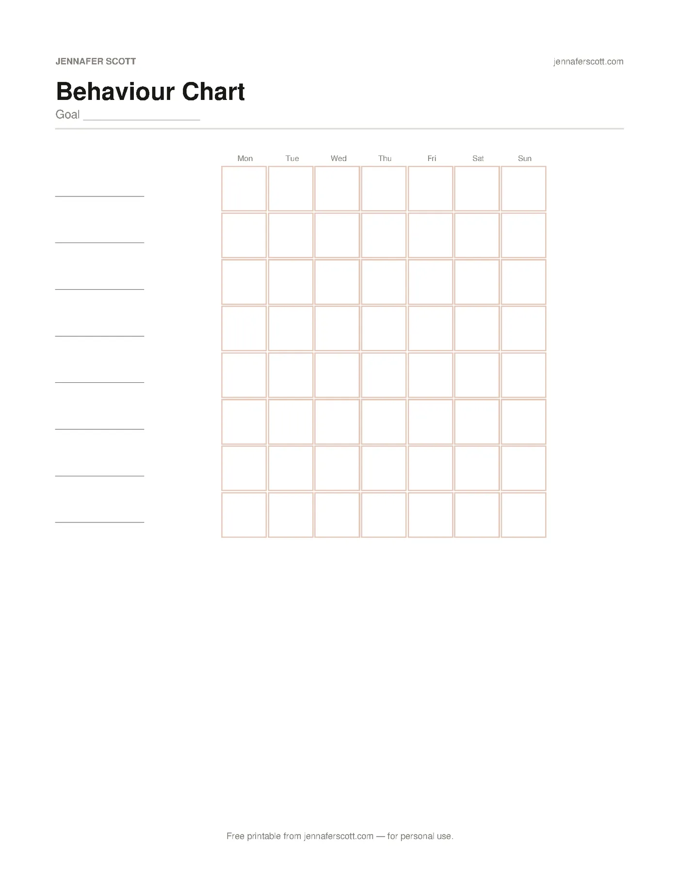 Free Printable Behaviour Chart — printable preview