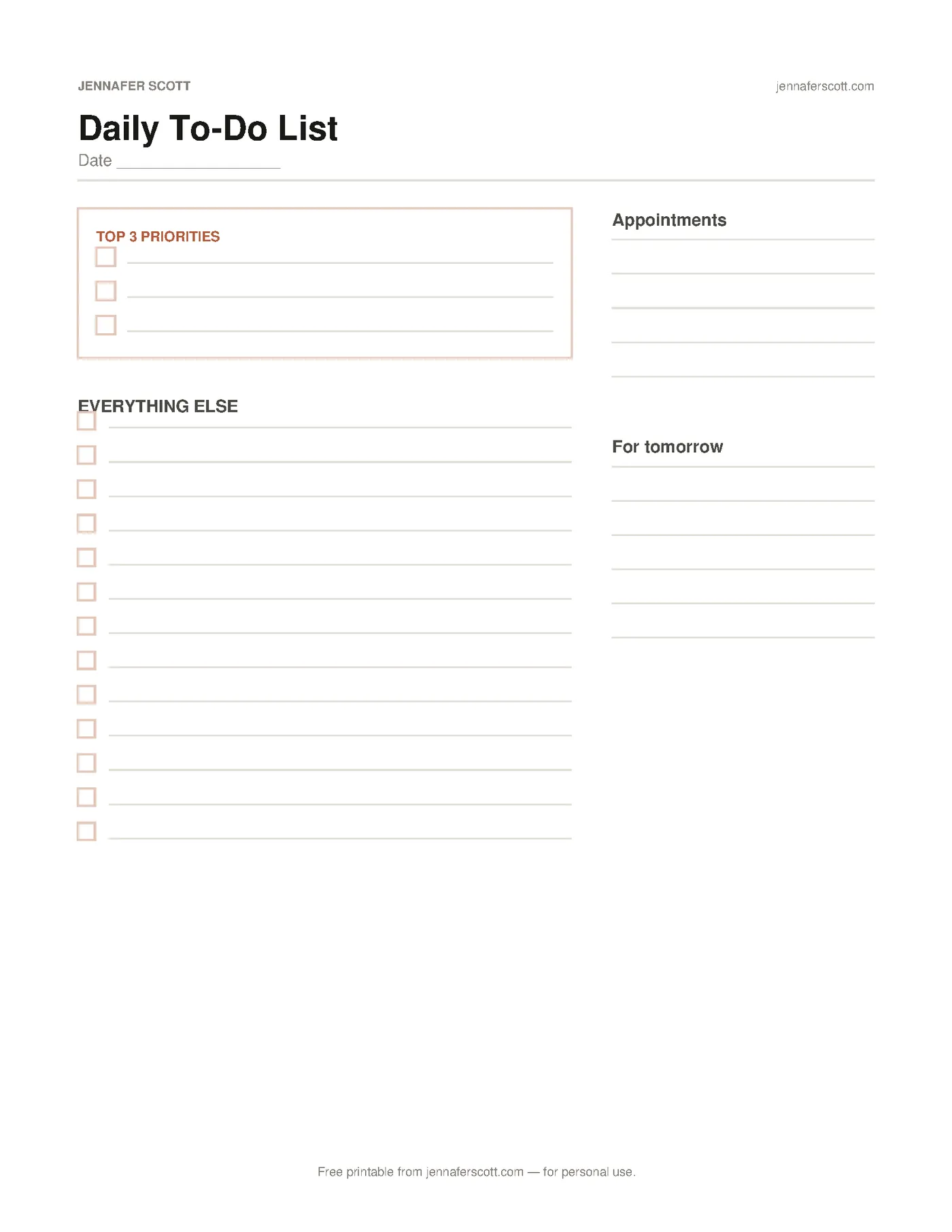 Free Printable Daily To-Do List — printable preview