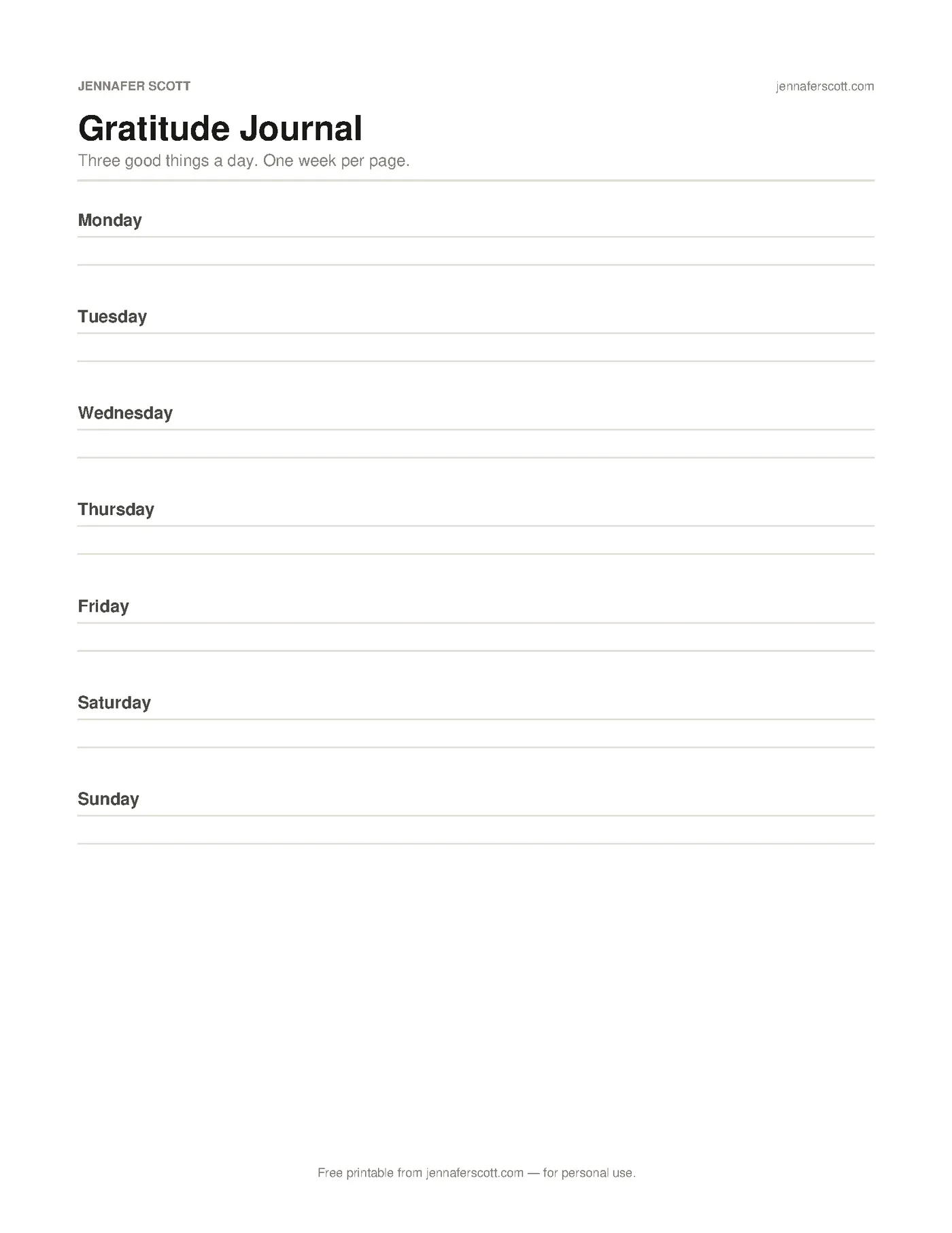Free Printable Gratitude Journal — printable preview
