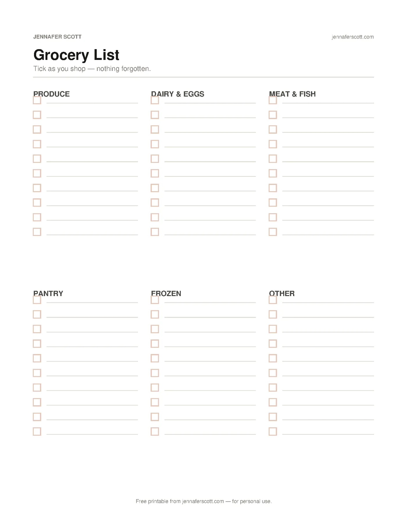 Free Printable Grocery List — printable preview