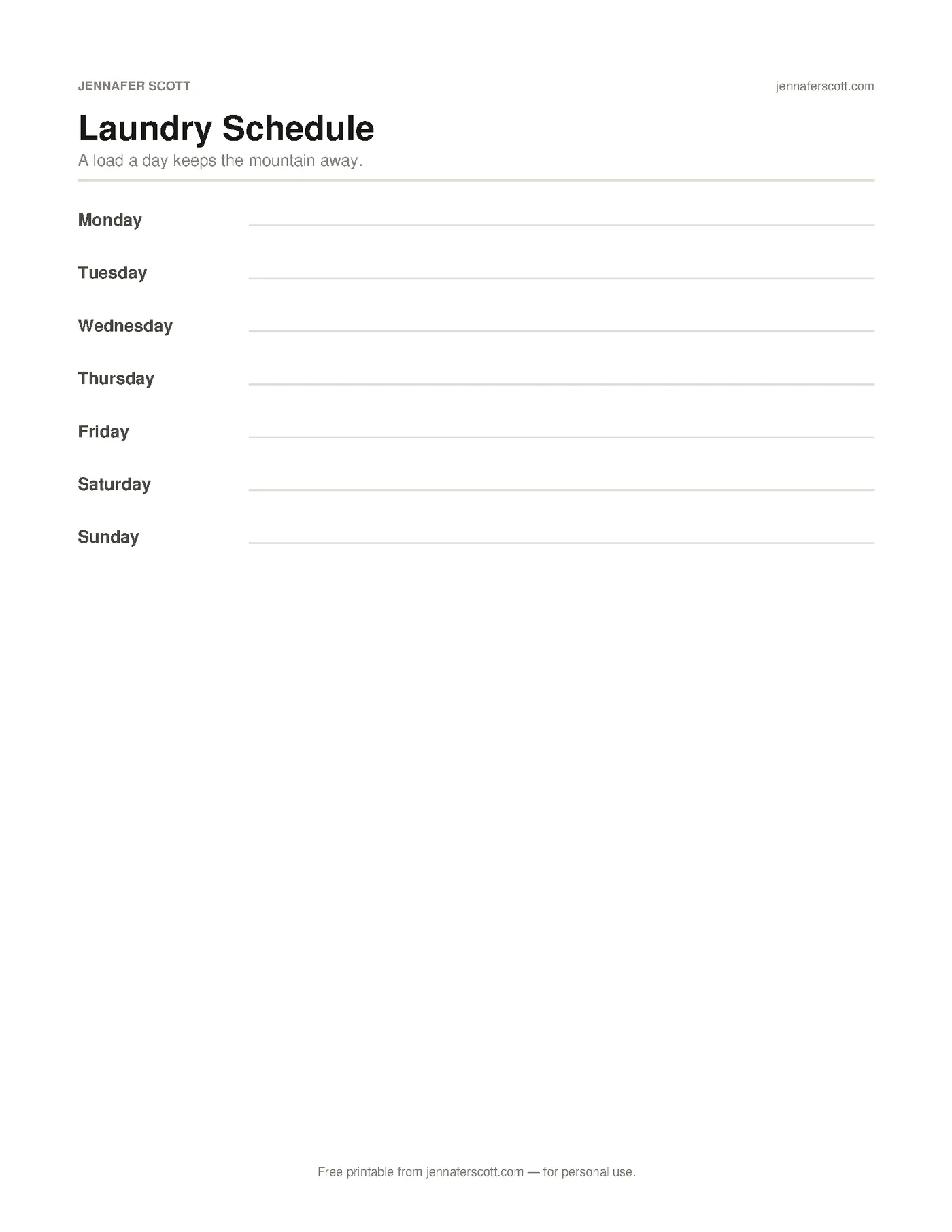 Free Printable Laundry Schedule — printable preview