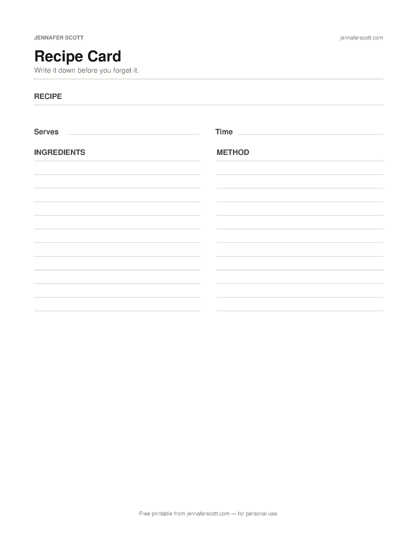 Free Printable Recipe Card — printable preview