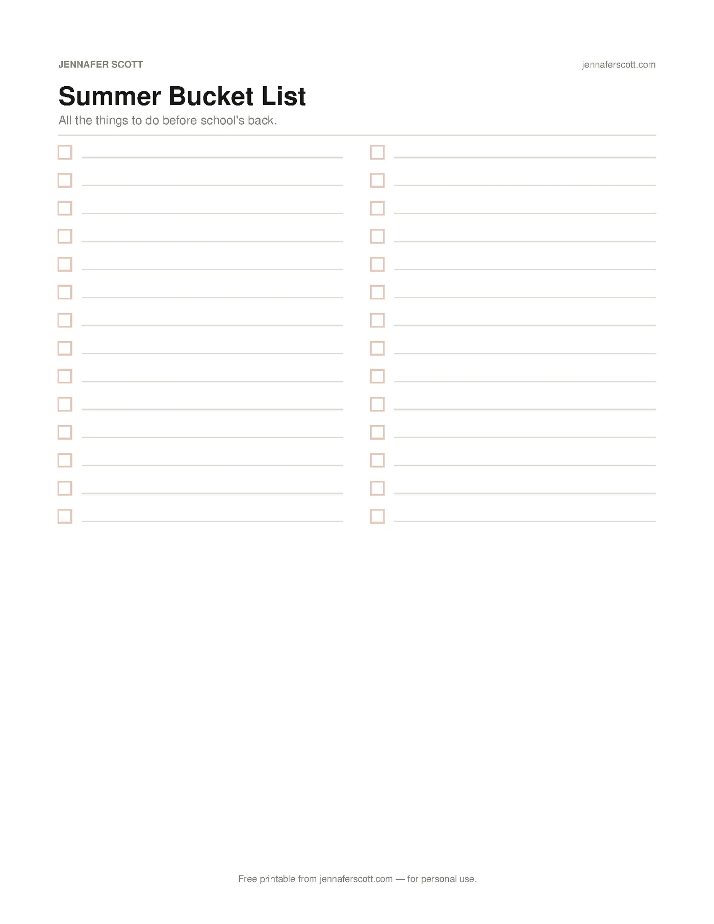 Free Printable Summer Bucket List — printable preview